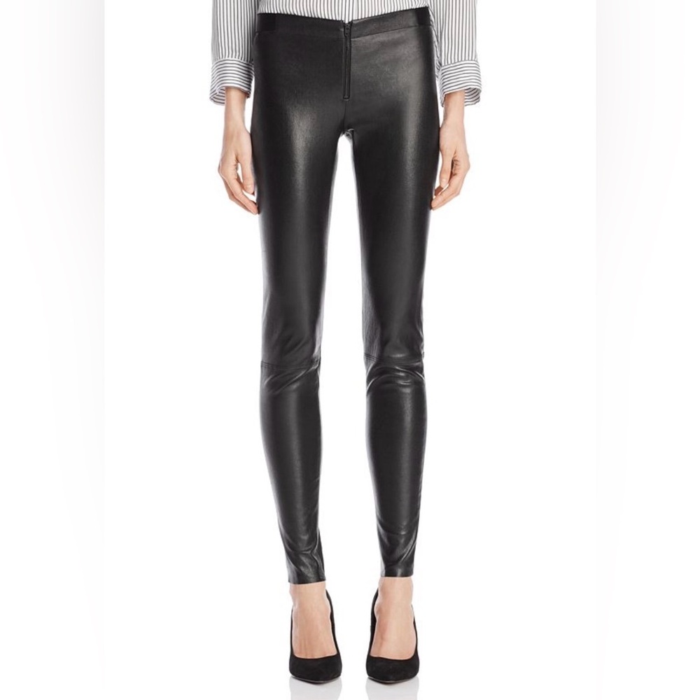 Alice + Olivia - Front-Zip Leather Leggings / Small / Lamb Leather / Black